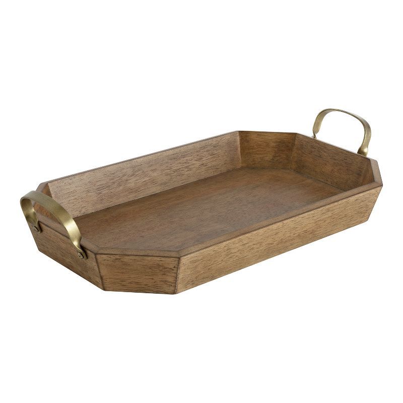 Brown Wooden Octagon Tray with Brass Handles