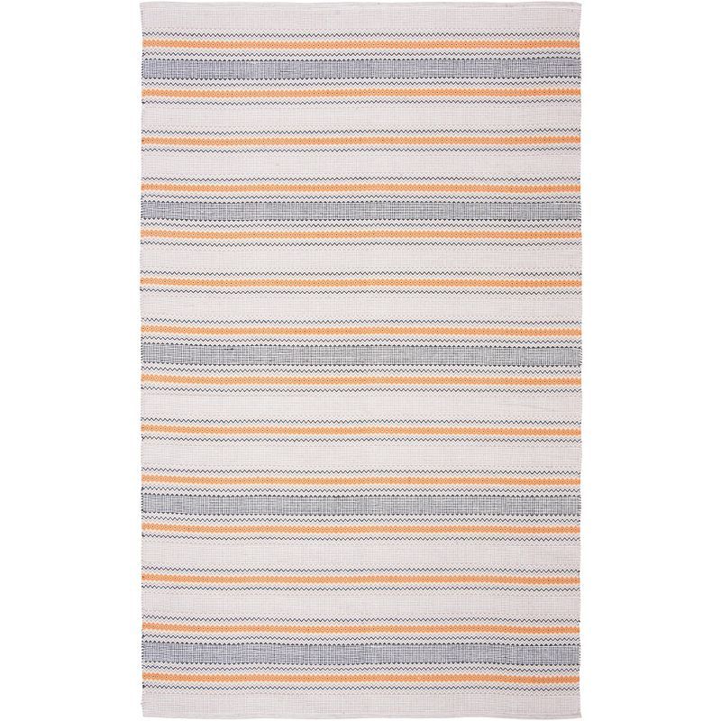 Handmade Blue Flat Woven Cotton Rectangular Rug