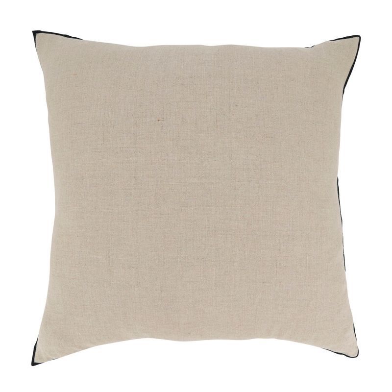 Tan Stonewashed Linen Throw Pillow with Black Stitched Edge