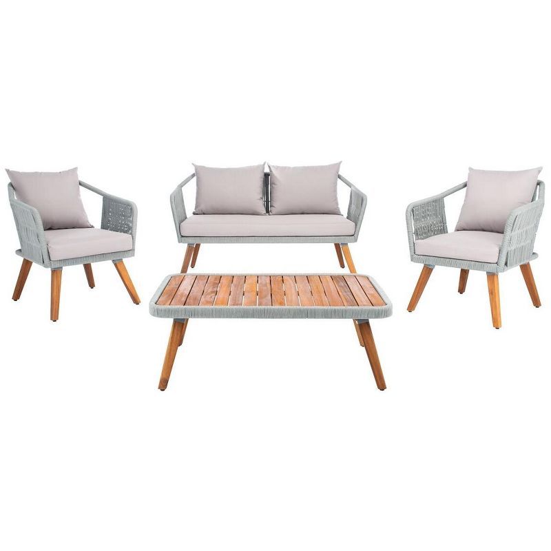 Eucalyptus Wood & Light Grey Rope 4-Person Patio Set