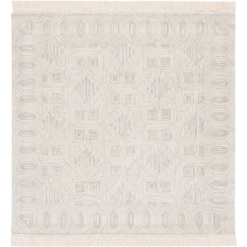 Ivory and Grey Hand-Tufted Wool Square Rug