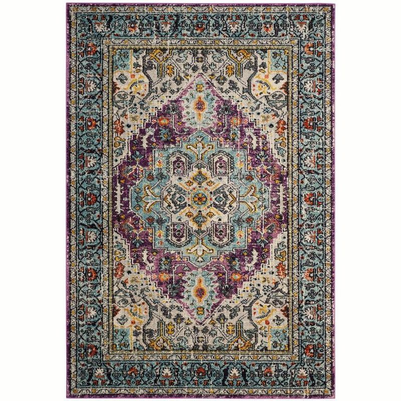 Bohemian Chic Violet & Light Blue Hand-knotted Synthetic Area Rug - 4' x 5'7"