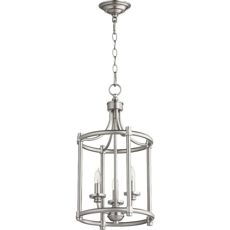 Elegant Satin Nickel 3-Light Candelabra Pendant with Crystal Accents