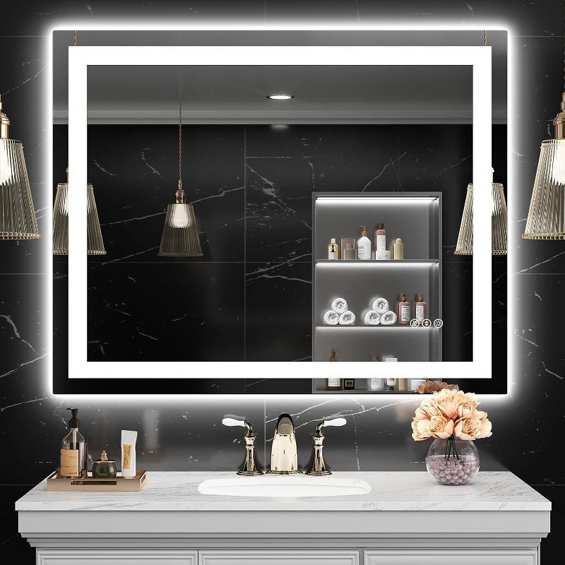 USHOWER 40x32 Inch LED Bathroom Mirror with Anti-Fog and Dimmable Lights