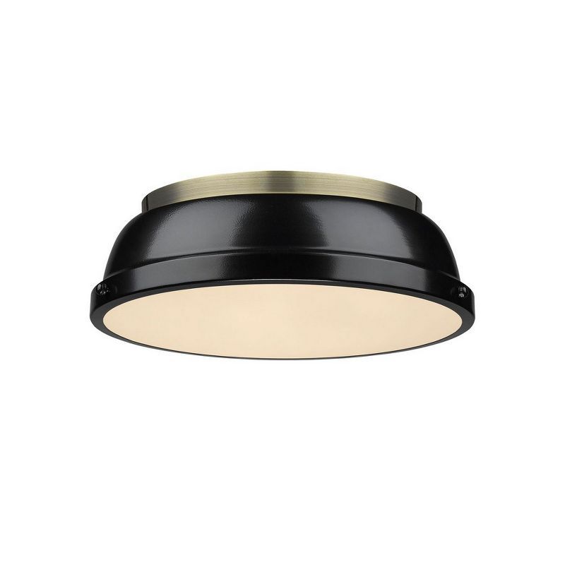 Aged Brass and Black Transitional 14" Flush Mount Light