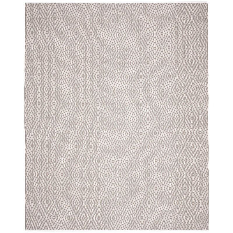 Ivory and Silver Geometric Flat Woven Wool-Cotton Rug