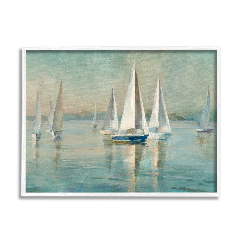 White Framed Nautical Sailboats Landscape Giclee Print, 16 x 20