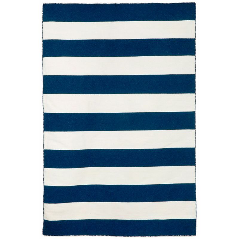 Navy Stripe Synthetic 4' x 6' Reversible Outdoor Rug