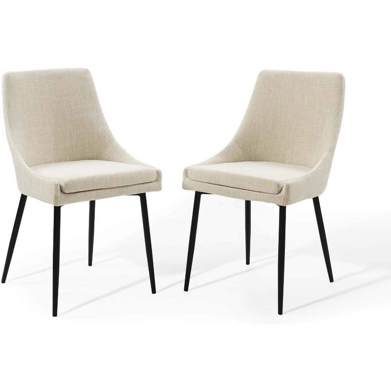 Viscount Vintage Modern Black Beige Velvet Dining Chair Set of 2
