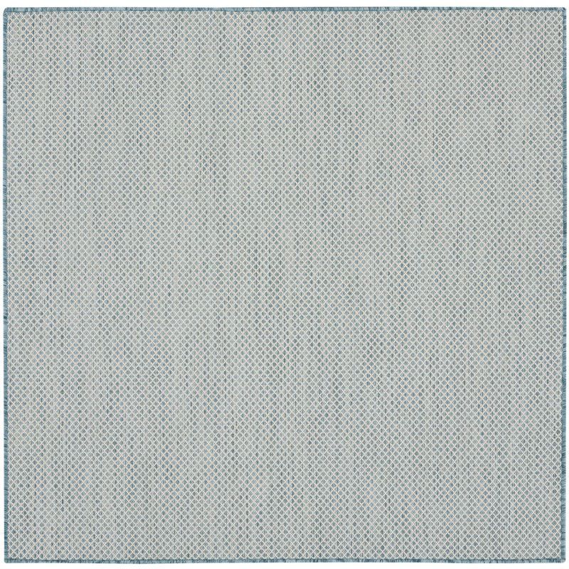 Ivory Aqua Geometric Synthetic Square Rug, 4 ft x 4 ft