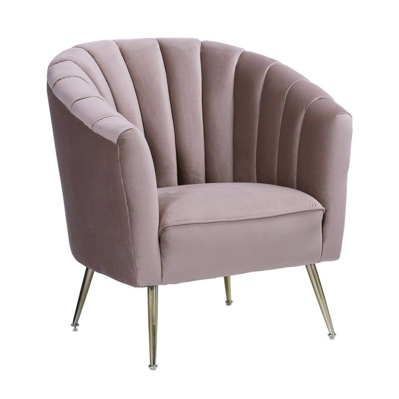 Rosemont Blush Velvet Barrel Accent Chair with Gold Legs