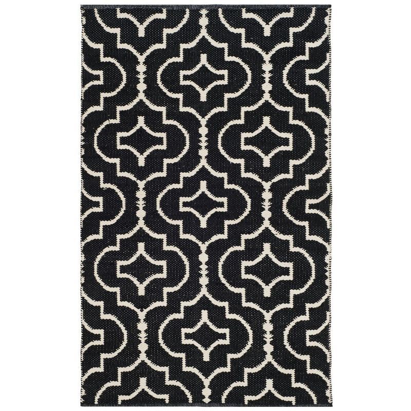 Handmade Black and Ivory Wool Cotton Reversible Area Rug 2'6" x 4'