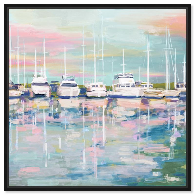 Coastal Dock Sailing Canvas Wall Art with Black Frame, 21" x 21"