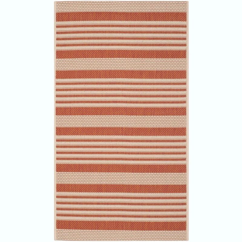 Terracotta Beige Striped Synthetic Round Area Rug, 4' x 5'7"