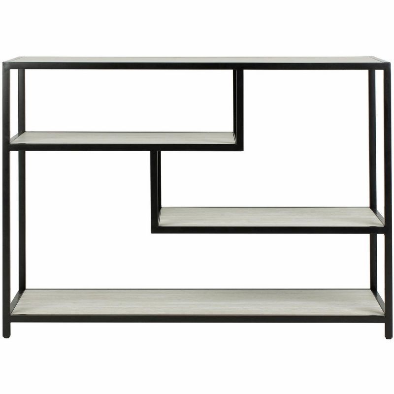 Beige and Black Geometric Wood Console Table with Storage