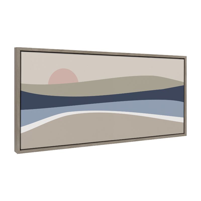 Modern Coastal Sunset Abstract Canvas Print in Gray Frame