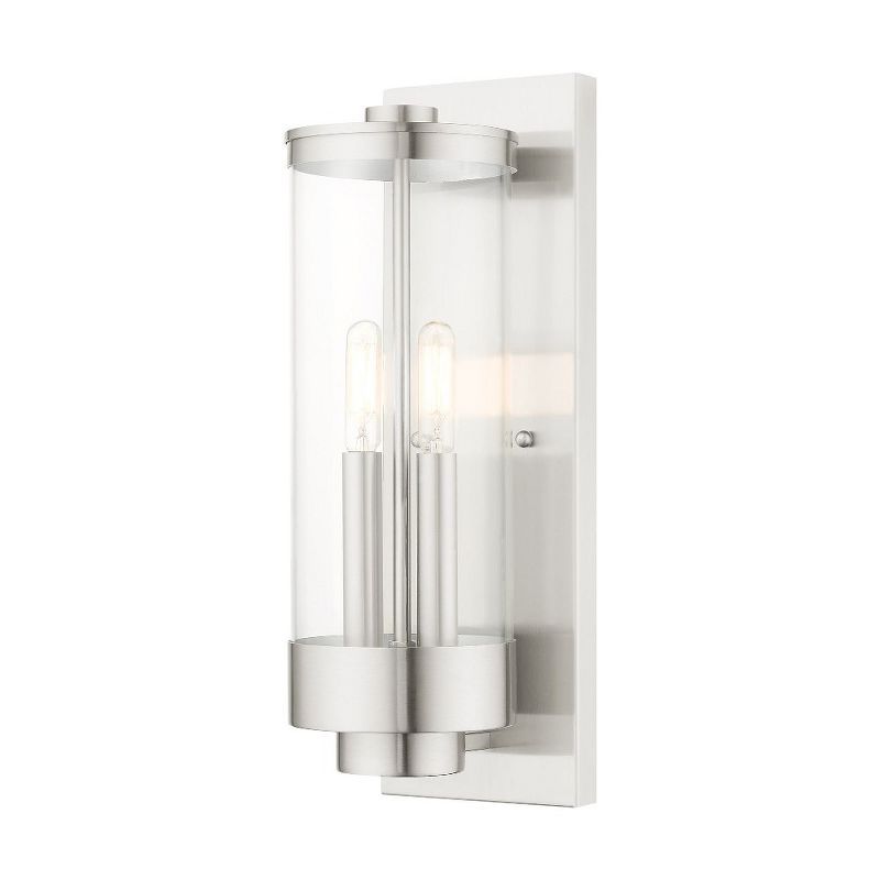 Brushed Nickel 2-Light Outdoor Wall Lantern with Clear Glass