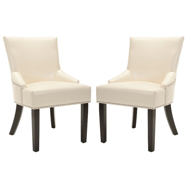 Transitional Flat Cream Leather Upholstered Side Chair with Nailhead Trim