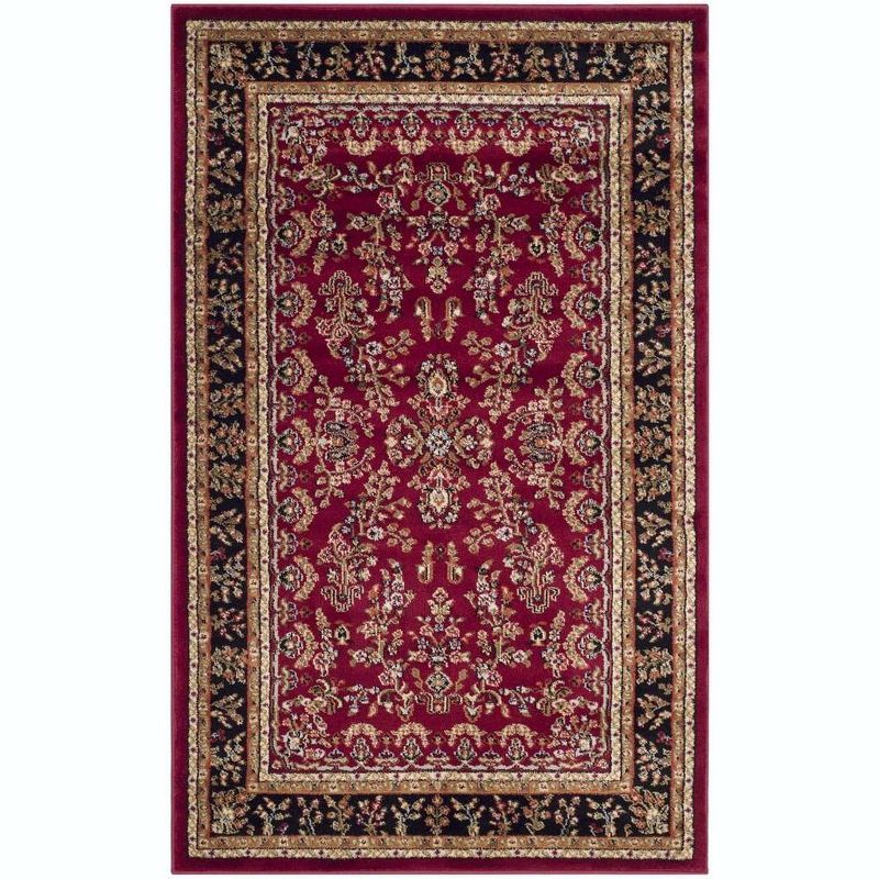 Red and Black Safavid Style Synthetic Circle Area Rug