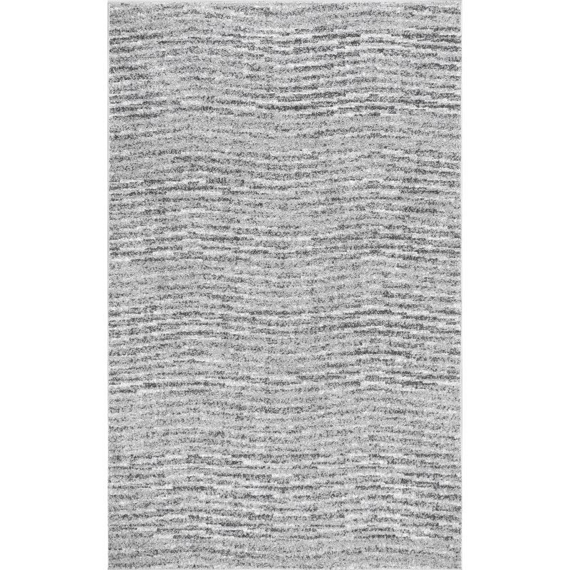 Modern Ripples Gray Synthetic Rectangular Area Rug