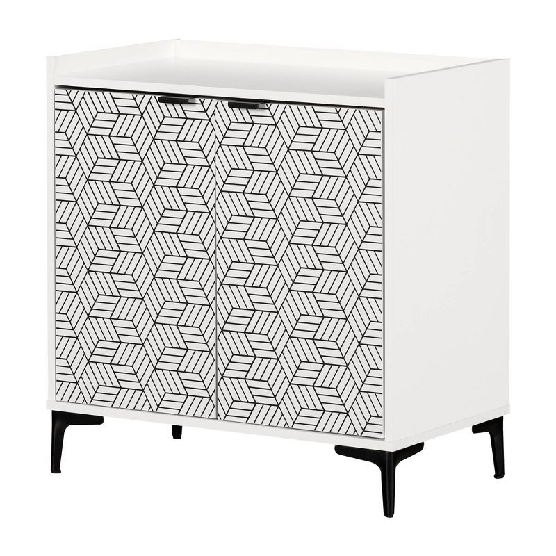 White and Black Mid-Century Modern Storage Cabinet with Adjustable Shelving