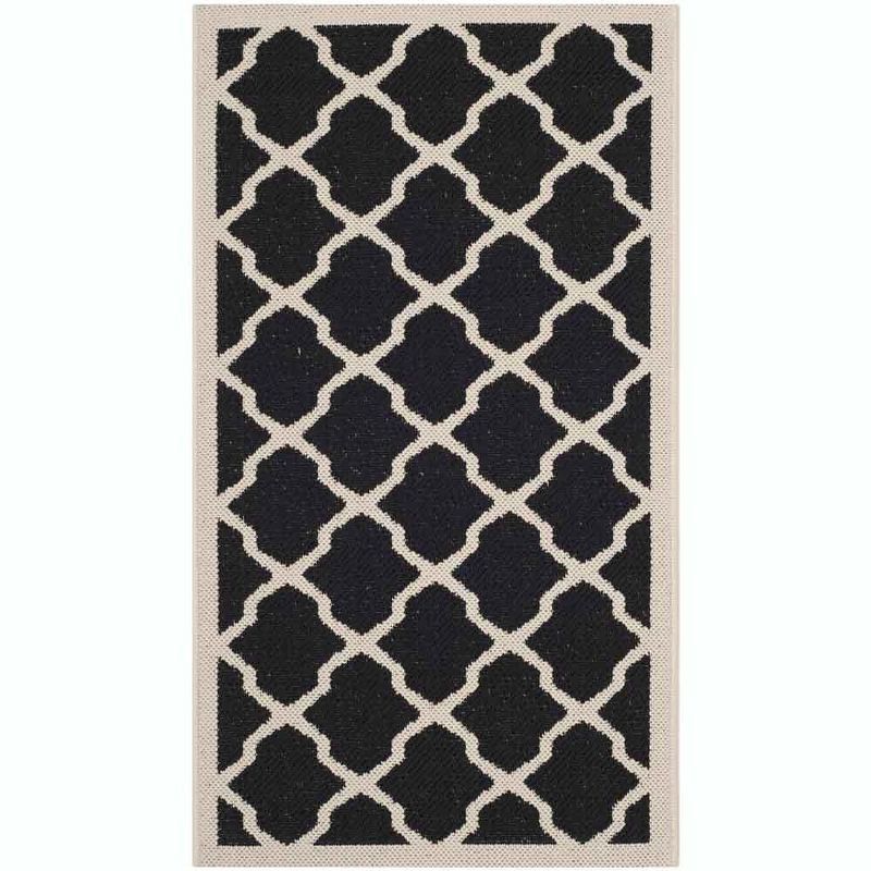 Elegant Black and Beige Synthetic Rectangular Indoor/Outdoor Rug