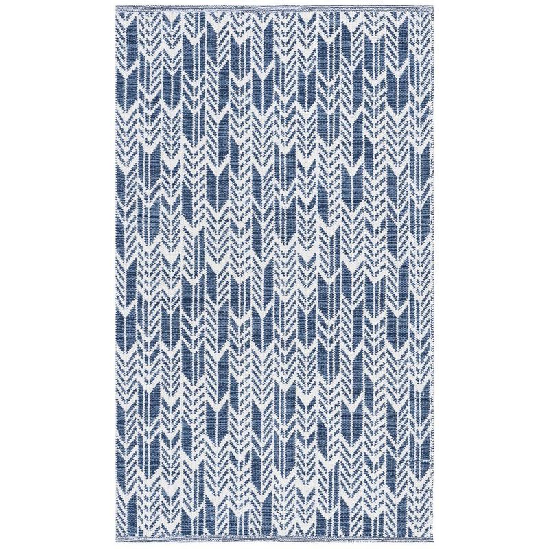 Navy and Ivory Flat Woven Wool Cotton Area Rug, 3' x 5'