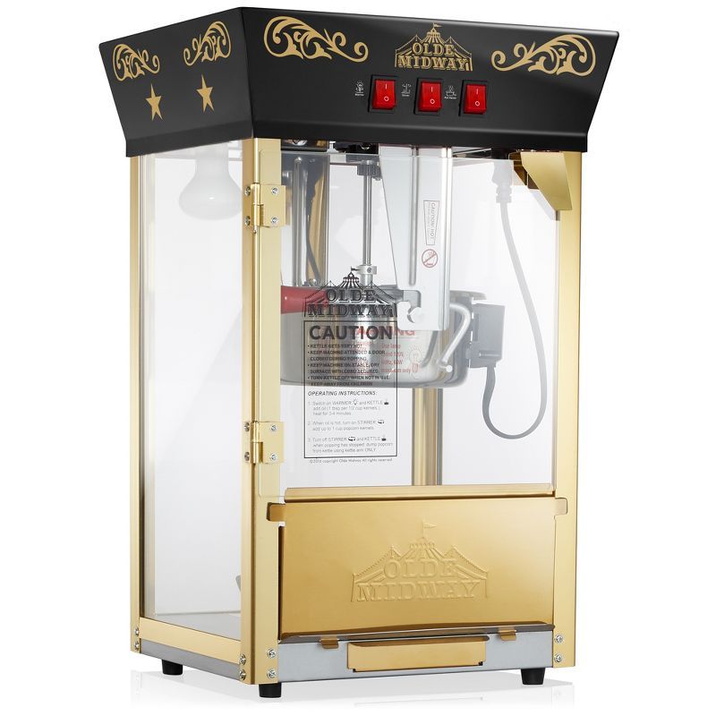 Olde Midway Black and Gold Vintage-Style Popcorn Machine with 8 oz Kettle