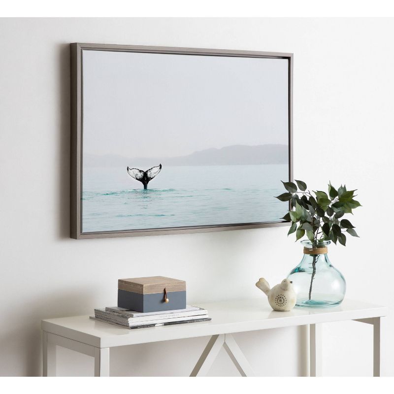 Sylvie Whale Tail in Mist Gray Framed Canvas Art