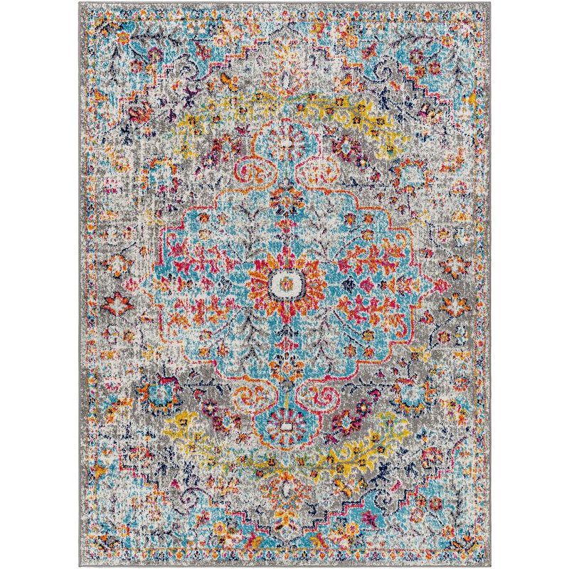 Olivia Teal and Beige Synthetic Stain-Resistant Area Rug 5'3" x 7'3"
