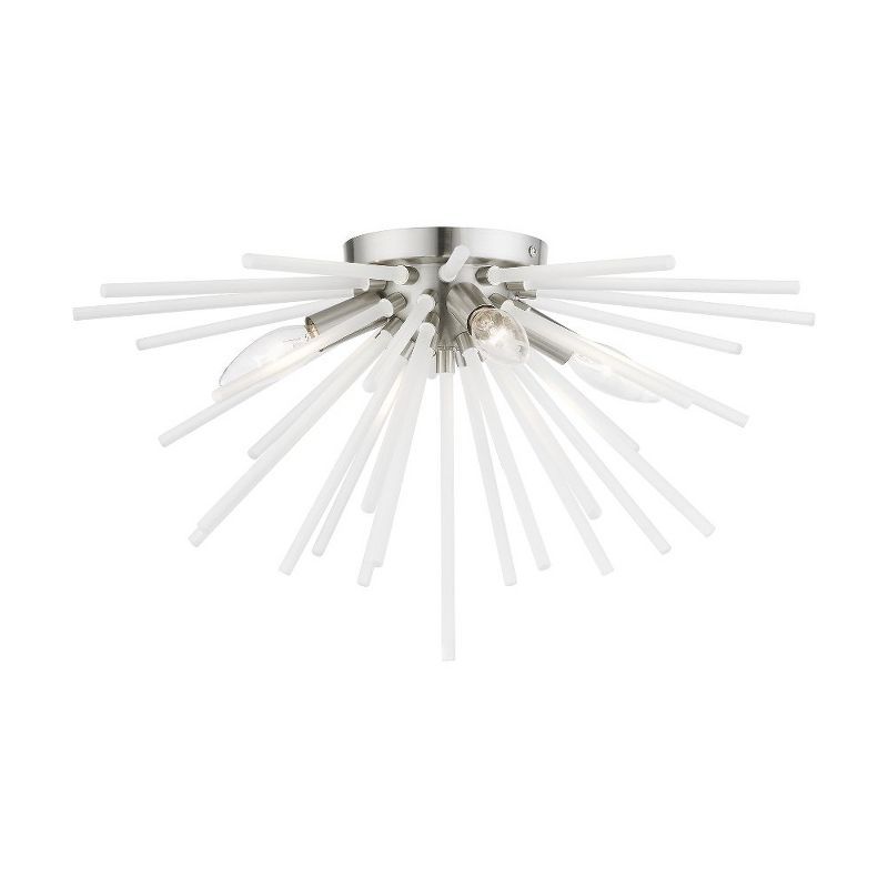 Modern Uptown 4-Light Brushed Nickel Flush Mount with Acid Etched Rods