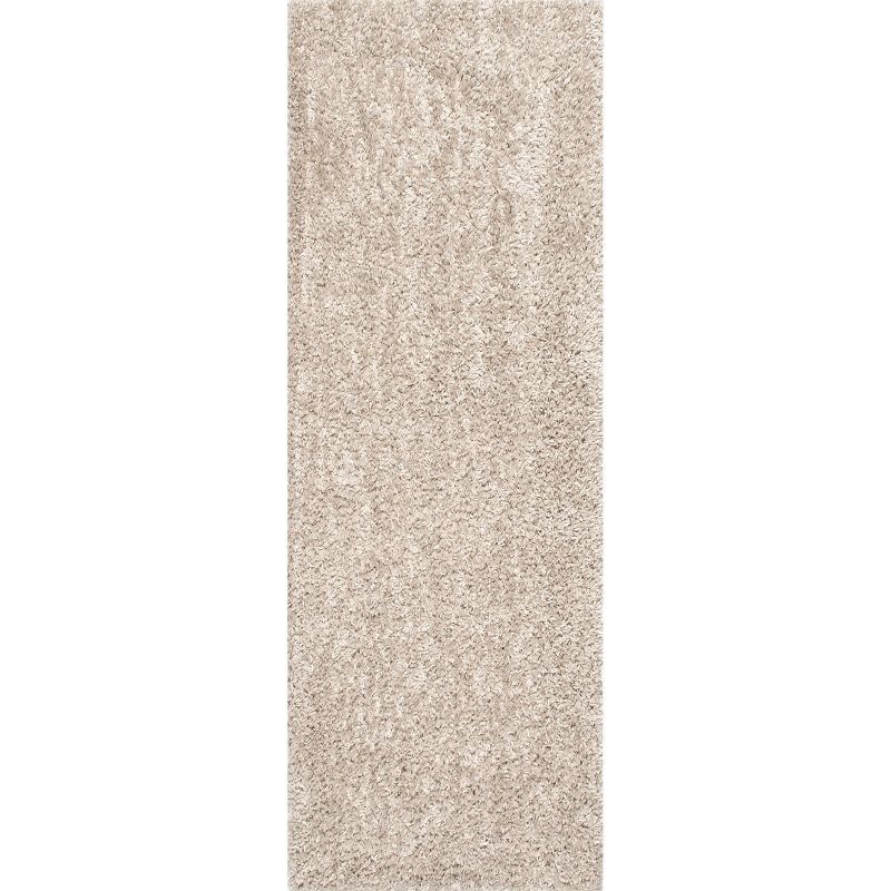 Beige Solid Shag Reversible Synthetic Runner Rug