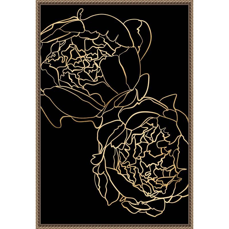 Gold and Black Beaded Framed Botanical Canvas Wall Art