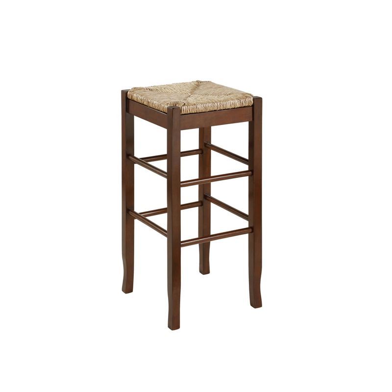 Elegant Cappuccino Hardwood 29" Square Rush Bar Stool