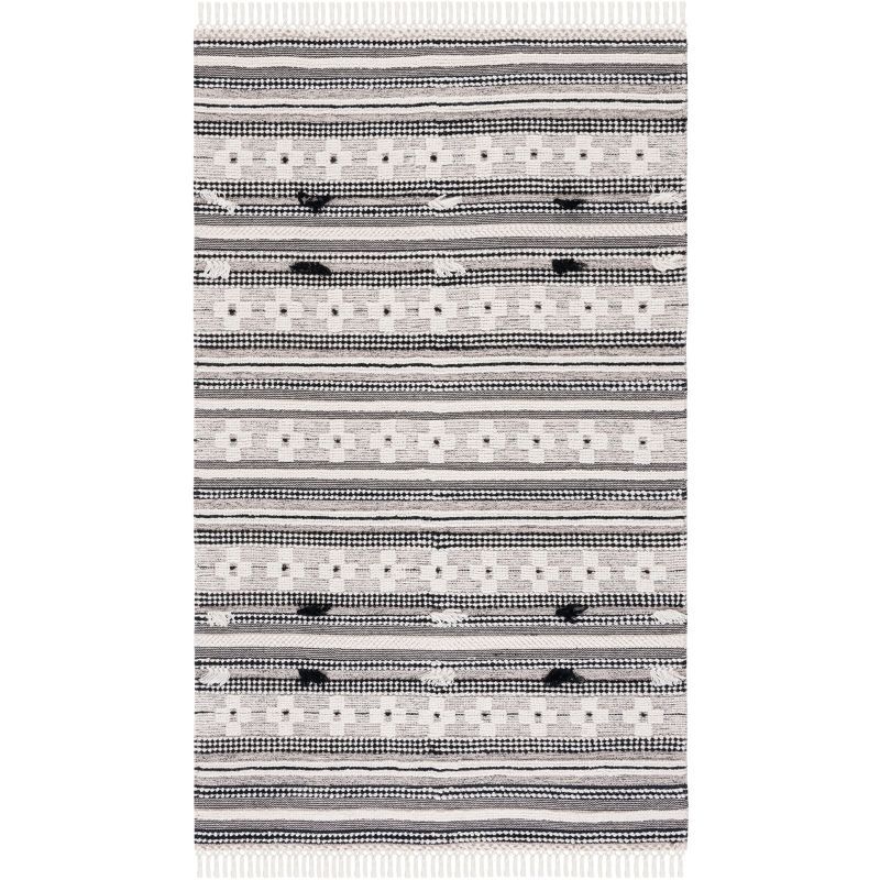 Natura Black and Ivory Wool 6' x 9' Flat Woven Rug