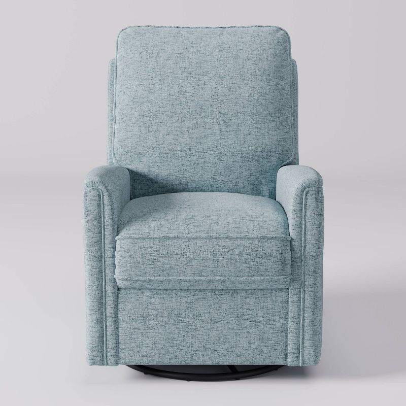 Soothing Spot Blue Swivel Recliner with Wooden Accents