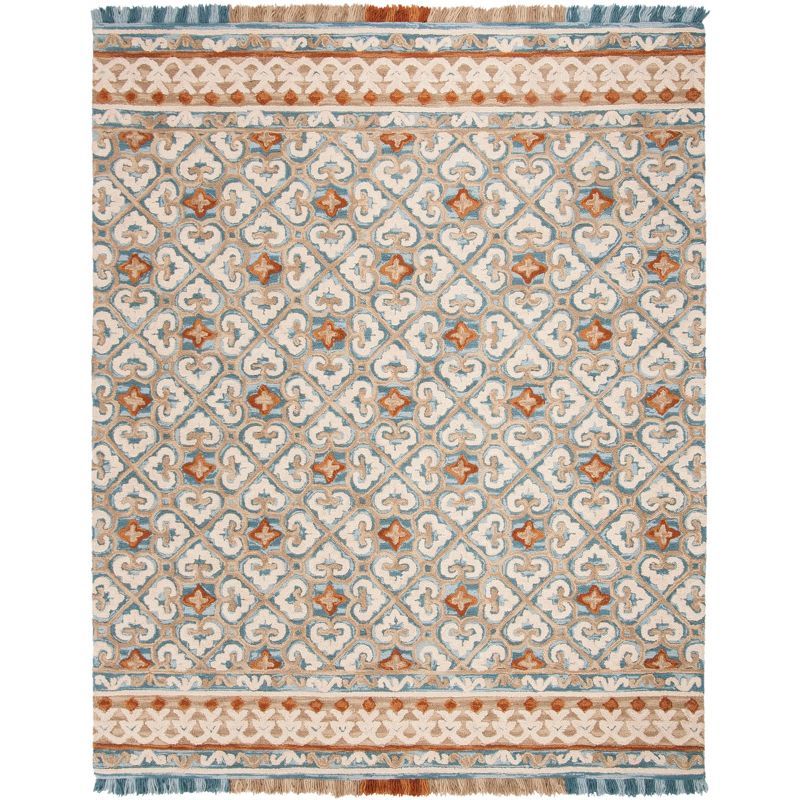 Handmade Tufted Floral Wool Rug in Ivory/Blue, 8' x 10'