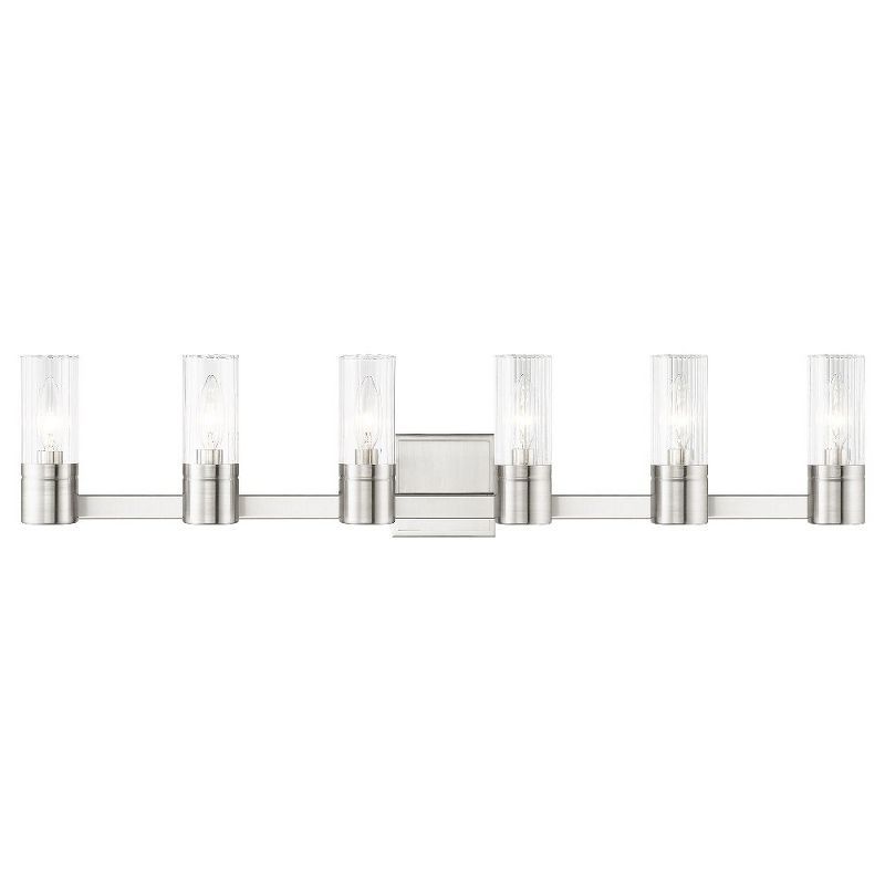 Midtown Brushed Nickel 6-Light Vanity with Clear Fluted Glass