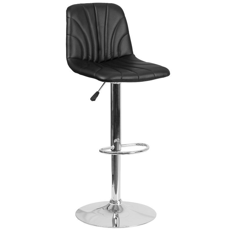 Contemporary Black Vinyl Swivel Barstool with Chrome Base and Adjustable Height