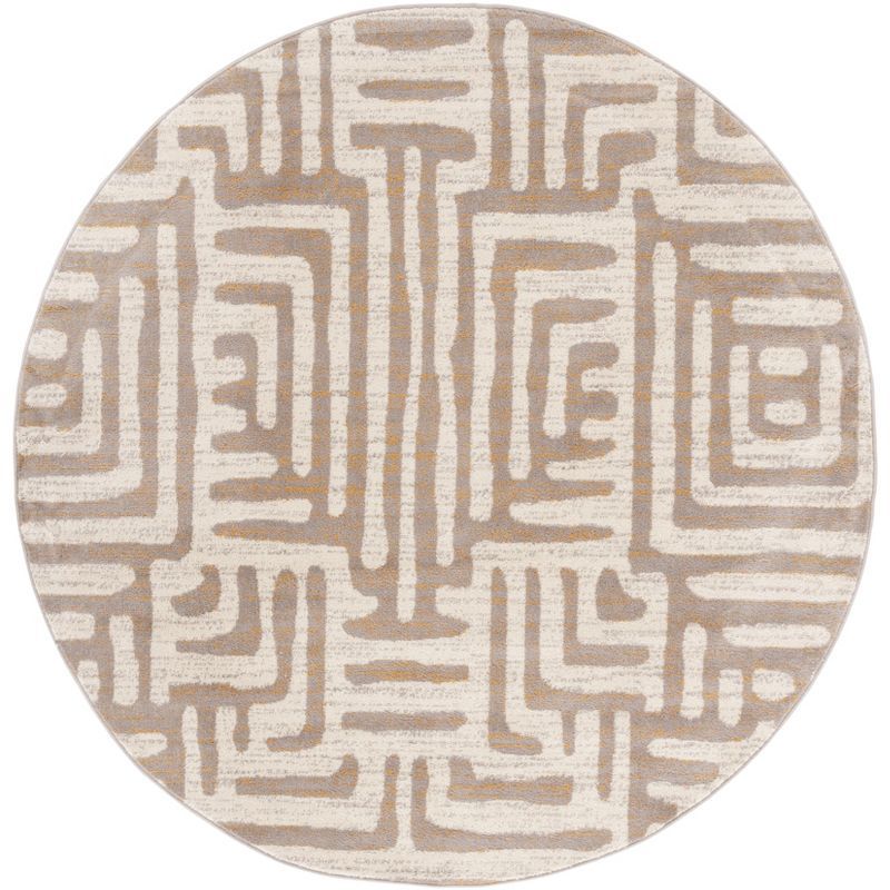 Ivory and Mauve Round Synthetic Abstract Area Rug