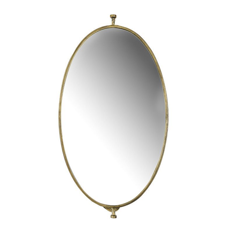 Gold Oval Metal Pivoting Wall Mirror, 32.4" x 19.5"