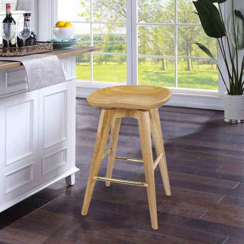 Natural Finish 29" Bali Swivel Wood and Metal Barstool