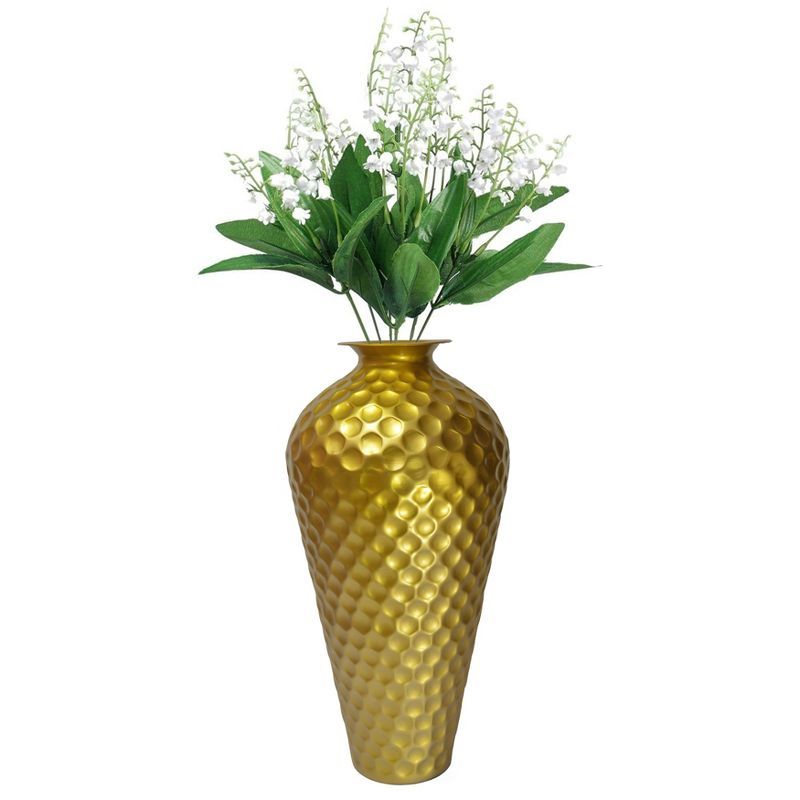 Elegant 25-Inch Gold Hammered Metal Floor Vase