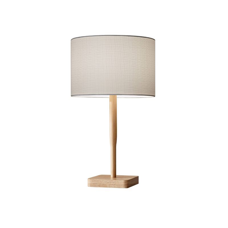 Natural Rubber Wood Table Lamp with Gray Drum Shade