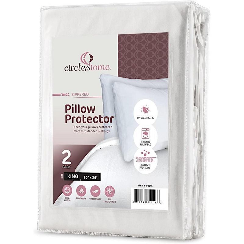 King Size White Cotton Hypoallergenic Pillow Protector Set