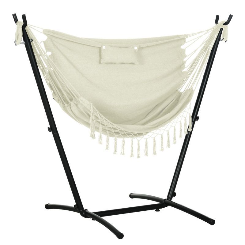 Cream White Cotton Hammock Swing Chair with Stand and Headrest