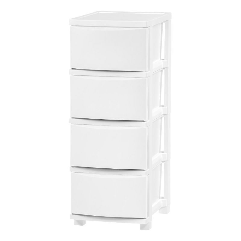 Slim White Plastic 4-Drawer Storage Cart with Casters