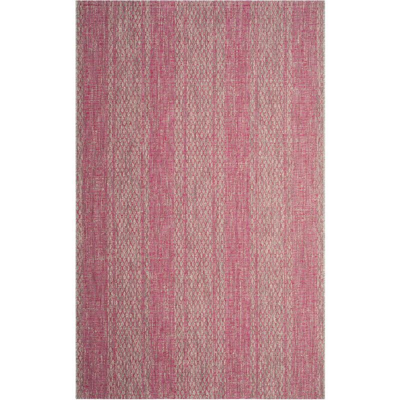 Light Grey and Fuchsia Rectangular Synthetic Area Rug