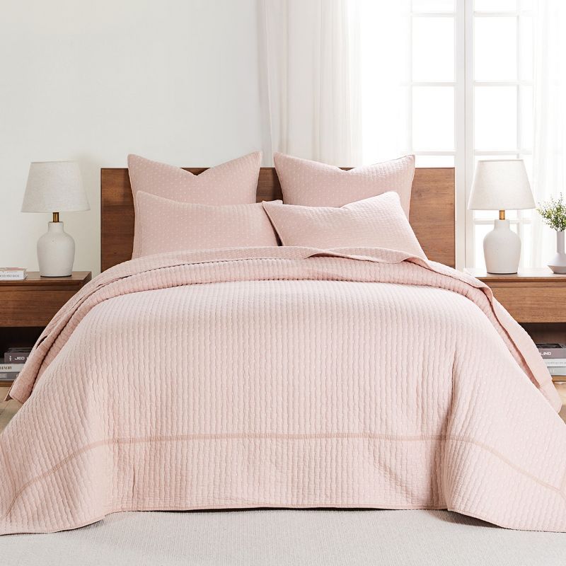 Blush Cotton Reversible Full Bedspread Set