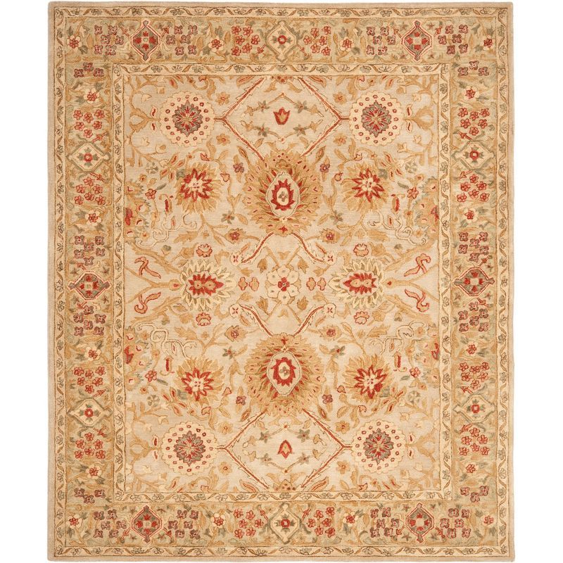 Beige Floral Handmade Tufted Wool 8' x 10' Rug